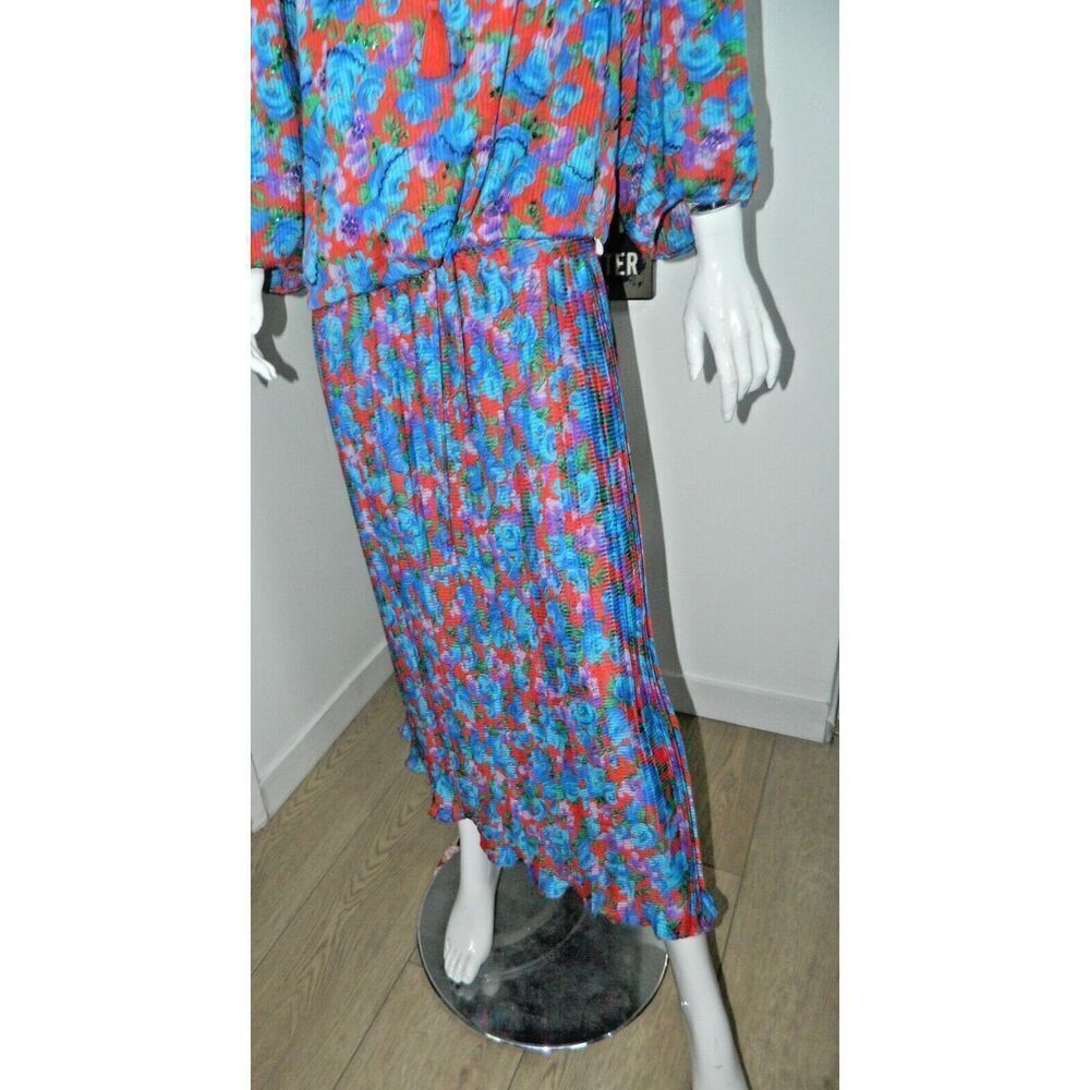 Vintage Diane Freis Skirt Set L/XL Blue  Purple Red Floral‎ Pleated Sequins 80's - Picture 10 of 13